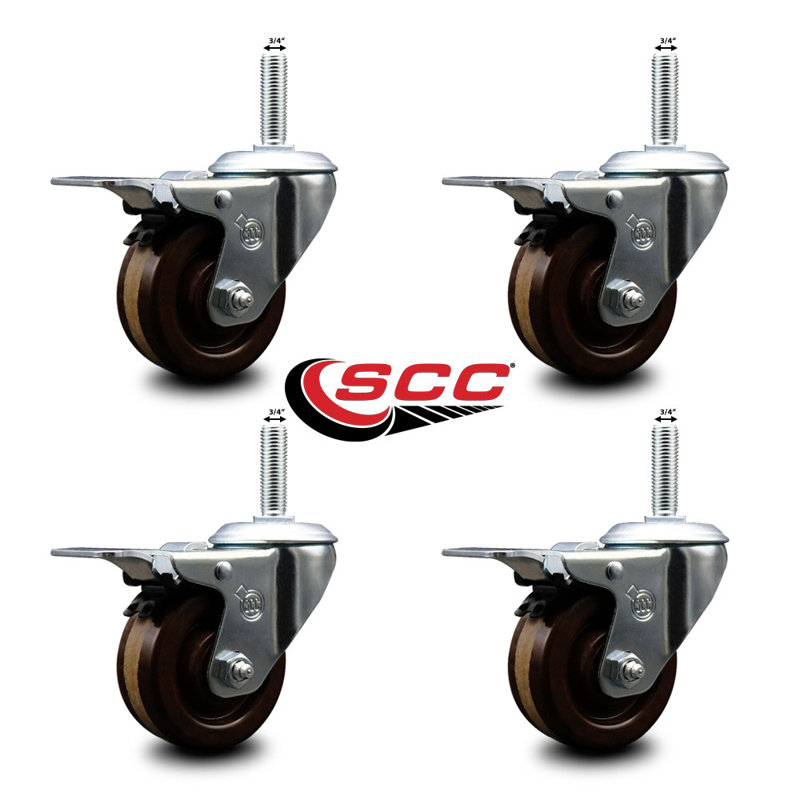 Temp Phenolic 3/4 Inch Stem Caster Set with Total Lock Brake