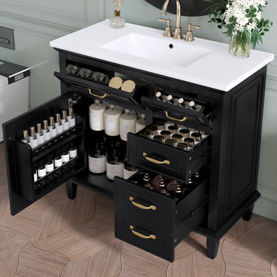36" Bathroom Vanity Set With Ceramic Sink