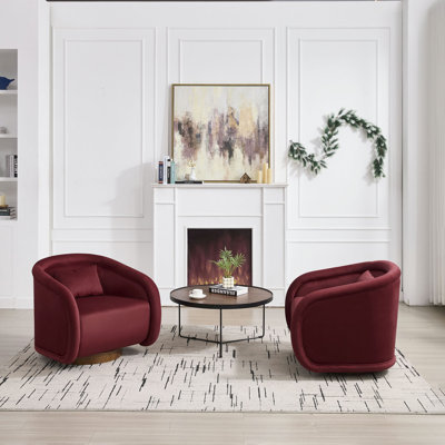 Swivel Accent Chair, 360-degree Swivel Barrel Chair with Velvet Fabric Upholstery, Comfy Pumpkin-Shaped Swivel Chair for Living Room, Bedroom, or Office