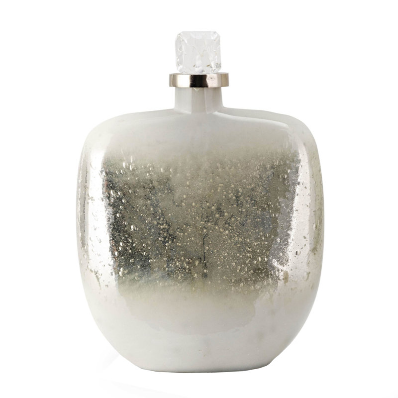 Bouteille en verre avec bouchon avec couvercle, 11,5 po x 5,5 po x 15,5 po, blanc / argent, H 15,5 po x l 11,5 po x P 5,5 po