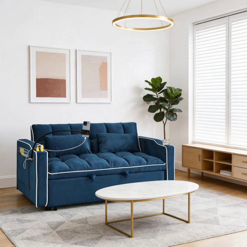 Canapé-lit pliable polyvalent de 55,51 pouces, Bleu