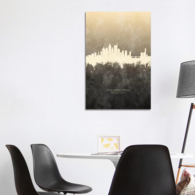Philadelphia Pennsylvania Skyline Taupe by Michael Tompsett - 1 Piece Wrapped Canvas Wall Art