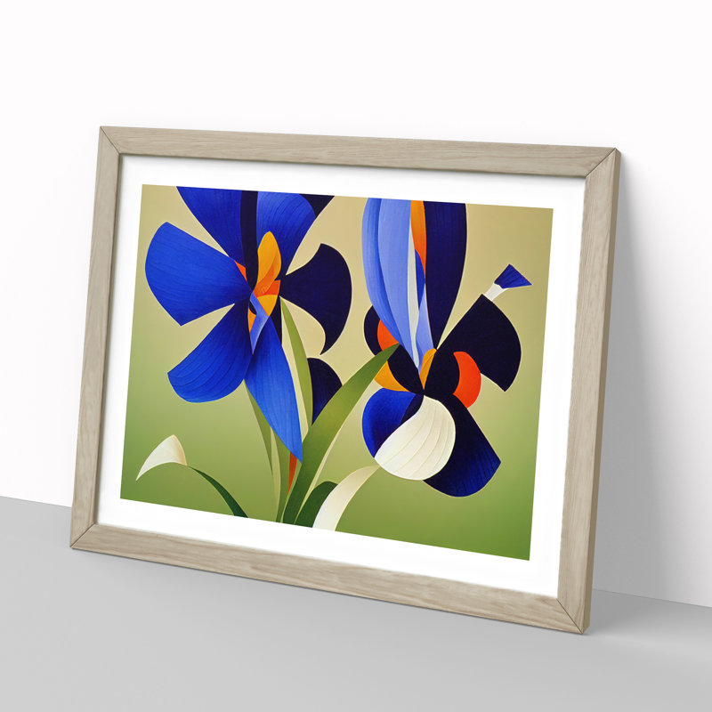 Iris Flowers Abstract - Framed Print, 25cm H x 34cm W x 2cm D, Oak