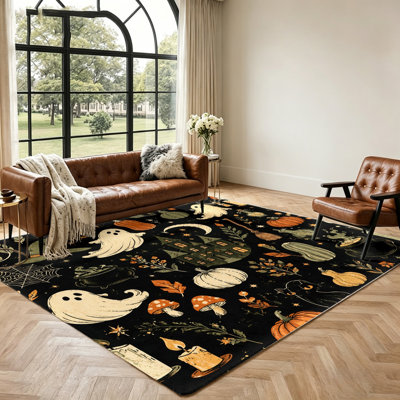 Tapis d'Halloween, tapis de sorcière fantôme citrouille fantaisiste, tapis antidérapant, intérieur antidérapant durable pour le salon, la chambre et la décoration intérieure