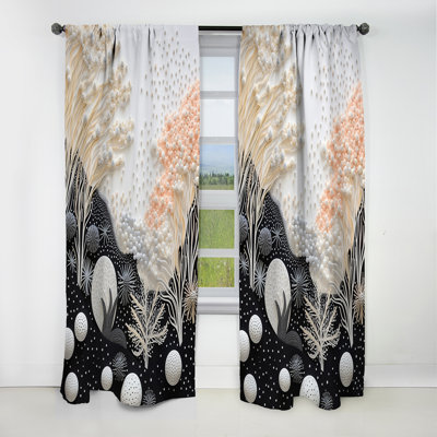 Abstract Black And White Corals Reef IV - Coastal Coral Blackout Curtain - 1 Panels
