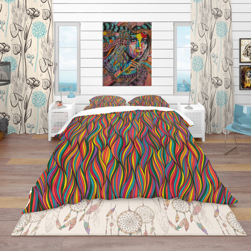 Ensemble de housse de couette bohème et éclectique, Housse de couette très grand + 2 taies décoratives