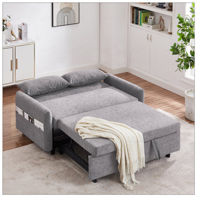 Pull Out Sleep Sofa Bed Loveseats with Adjustable Backrest, Storage Pockets, Soft Pillows, and USB Ports for Versatile Use