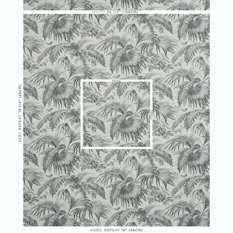 Schumacher x Jill Lasersohn Toile Tropique Wallpaper, Black