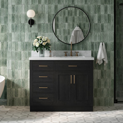Tidworth 42'' Solid Wood Single Bathroom Vanity with 1.5'' Carrara Marble Top