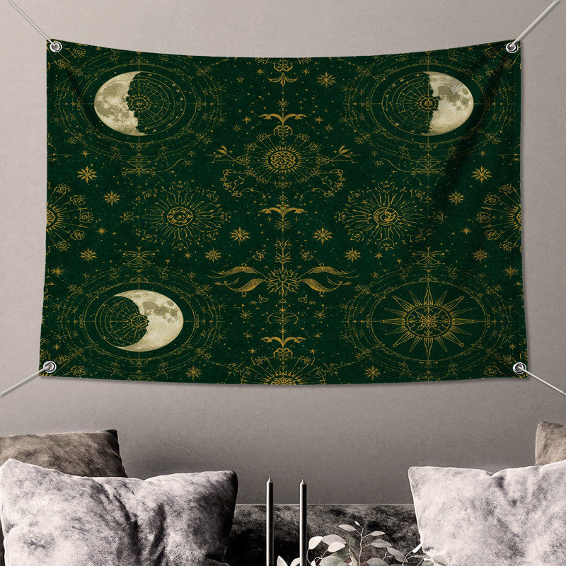 Tapisserie murale "Phases de lune célestes" - Astrologie murale, 50in H x60in W with 4 Grommets