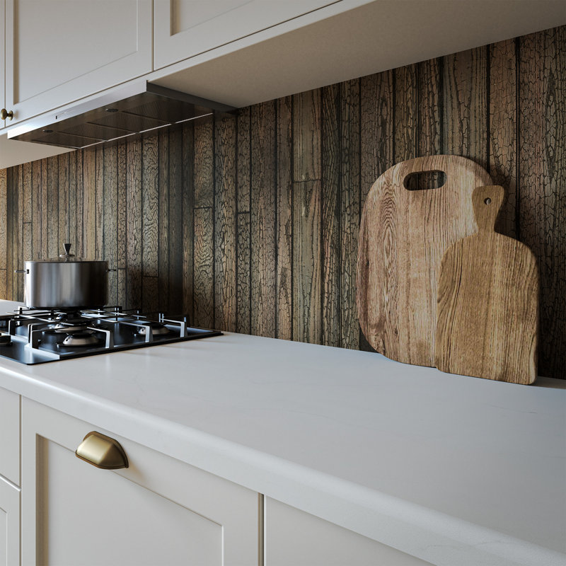 Shou Sugi Ban Aluminium Kitchen Splashback, Brown, 305 cm x 75 cm
