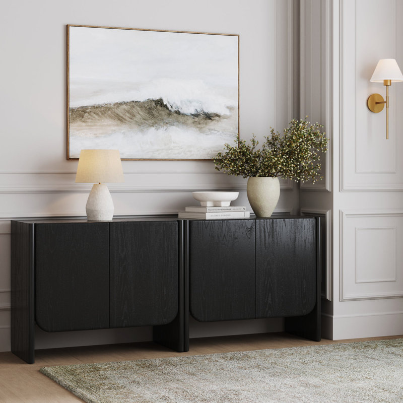 Armoire de rangement arquée pour hall d'entrée, H 32 po x l 76 po x P 17 po, Noir, 2
