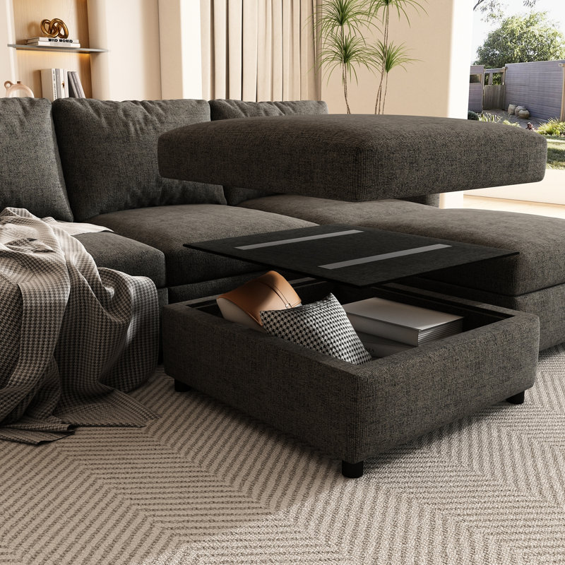 Canapé modulaire moderne avec rangement, canapé en chenille en forme de U 6 pour le salon, grand lit modulaire de 123 po