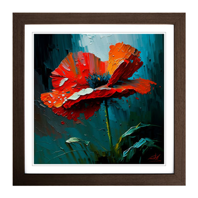 Poppy Flower Palette Knife - Single Picture Frame Print on Wood