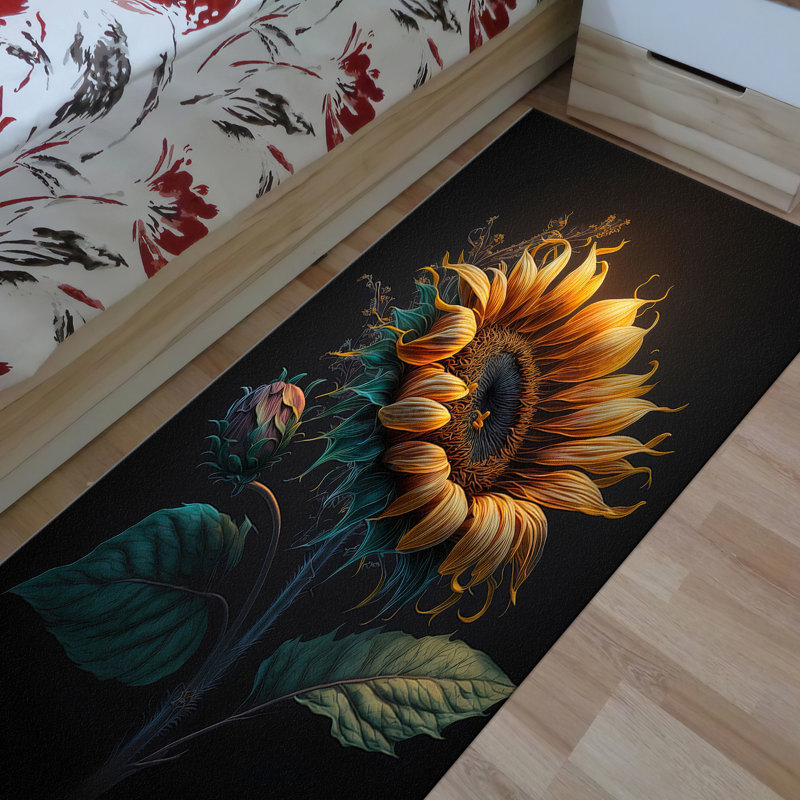 Soft Non-Woven Floral Printed Rug with Multicolored Geometric Accents and Abstract Design for Contemporary Home Decor