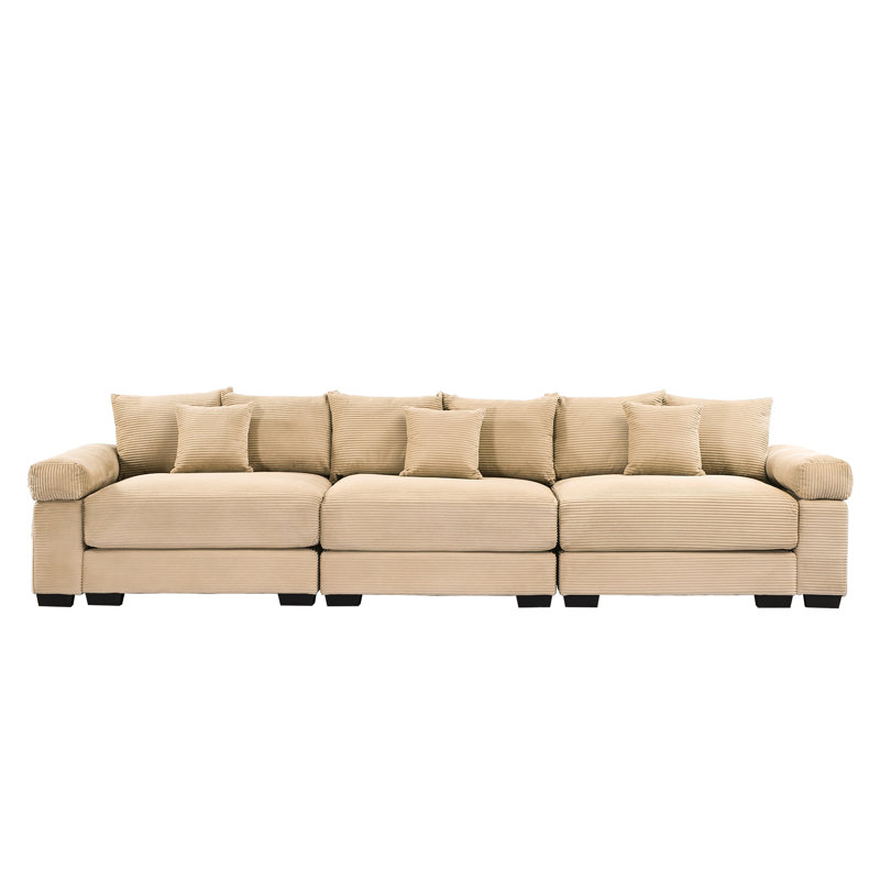 Velours côtelé modulaire à 3 places Camel avec dimensions surdimensionnées, coussin de bonne résilience et support stable pour un usage domestique, canapé de 130 po en chameau, conception ergonomique, tissu, unité de coin mobile