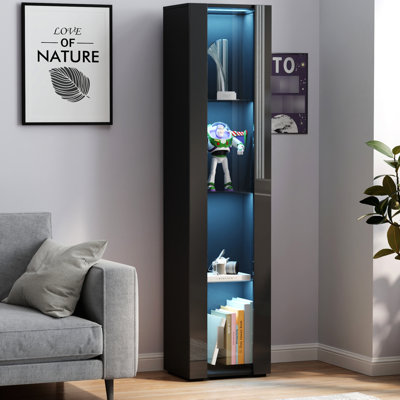 Spacious Black Side Cabinet With Aluminum Strip Lamp - Particle Board Construction W40xd29xh170cm 47.97lbs Strong And Functional