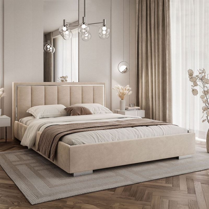 Upholstered Ottoman Bed, Sand Beige, Single (100 x 205 cm)