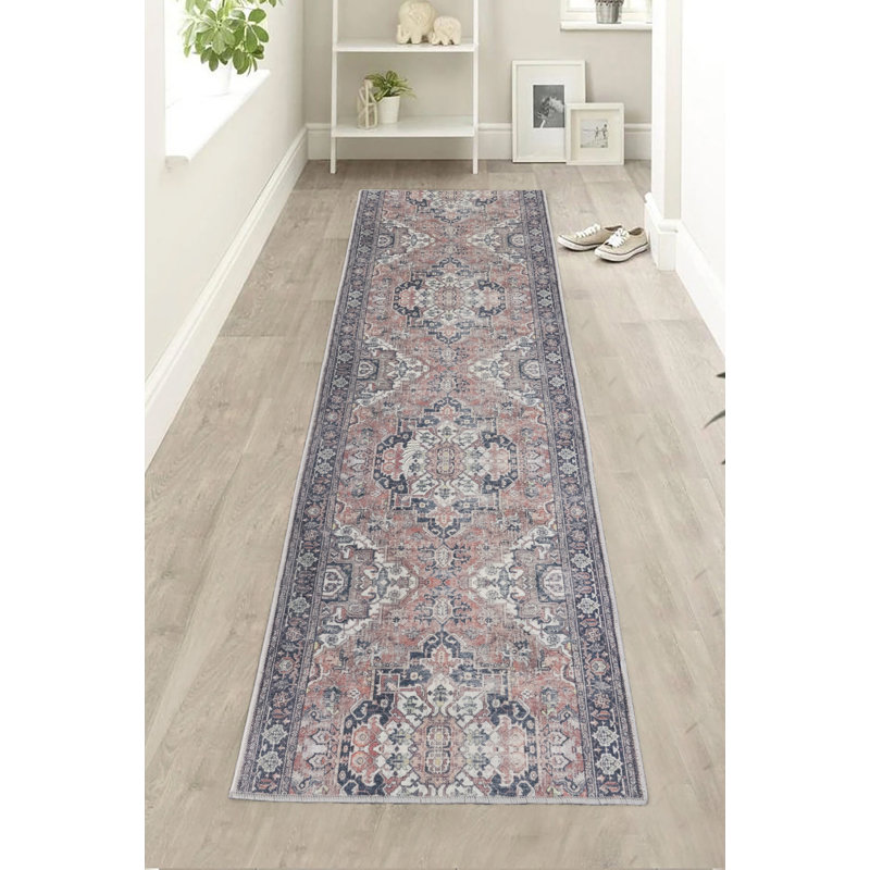 Custom Size Anti-Slip Canvas Back Low Profile Chennile Material Distressed Mahal Red Runner Rugs by Feet, Runner 2'2" x 11'