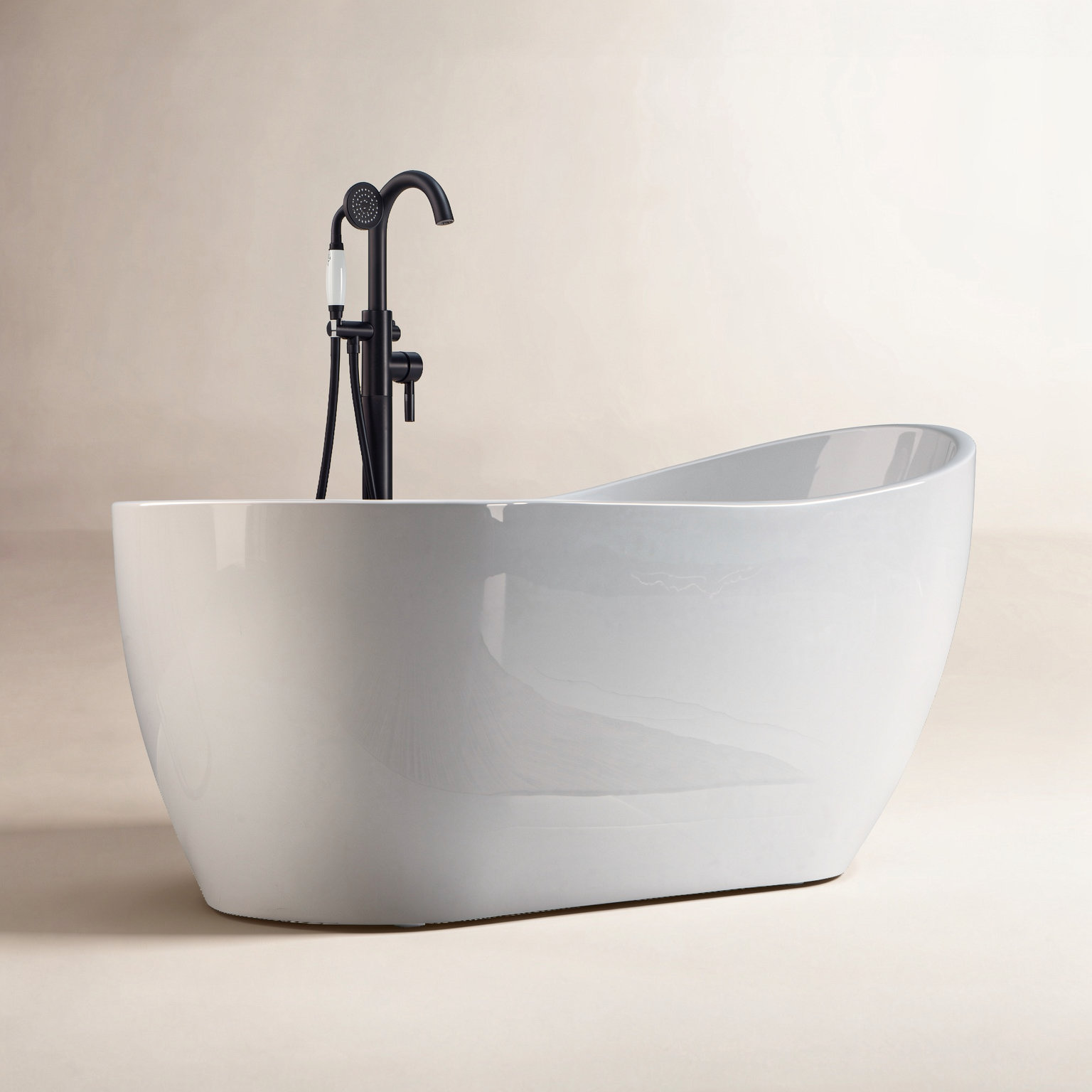 Aether 59" Single Slipper Soaking Bathtub, White/Matte Black