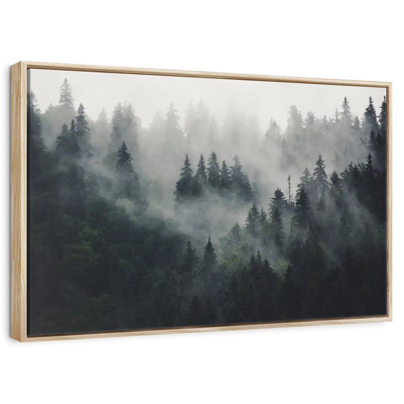 Misty Forest Mountain, 37 po x 25 po, Cadre flottant en bois naturel