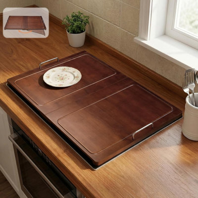 Noodle Board Stove Cover: 29.5×22 Inch Foldable Bamboo Stove Top Cover With Handles For Gas & Electric Stoves - Expand Counter Space - Serving Tray & Sink Cover For Kitchen Decorative