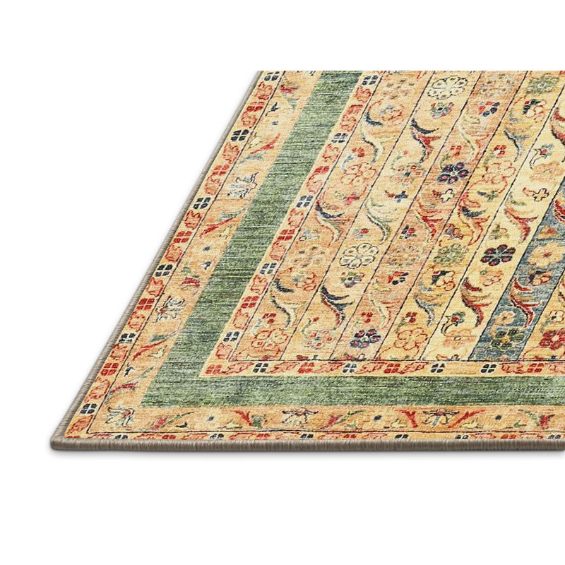 Tapis de zone ivoire/vert léger contemporain, Rectangle 5 pi x 7 pi