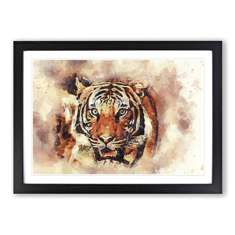 Tiger in Abstract - Picture Frame Painting Print, Black, 60cm H x 91cm W x 2cm D