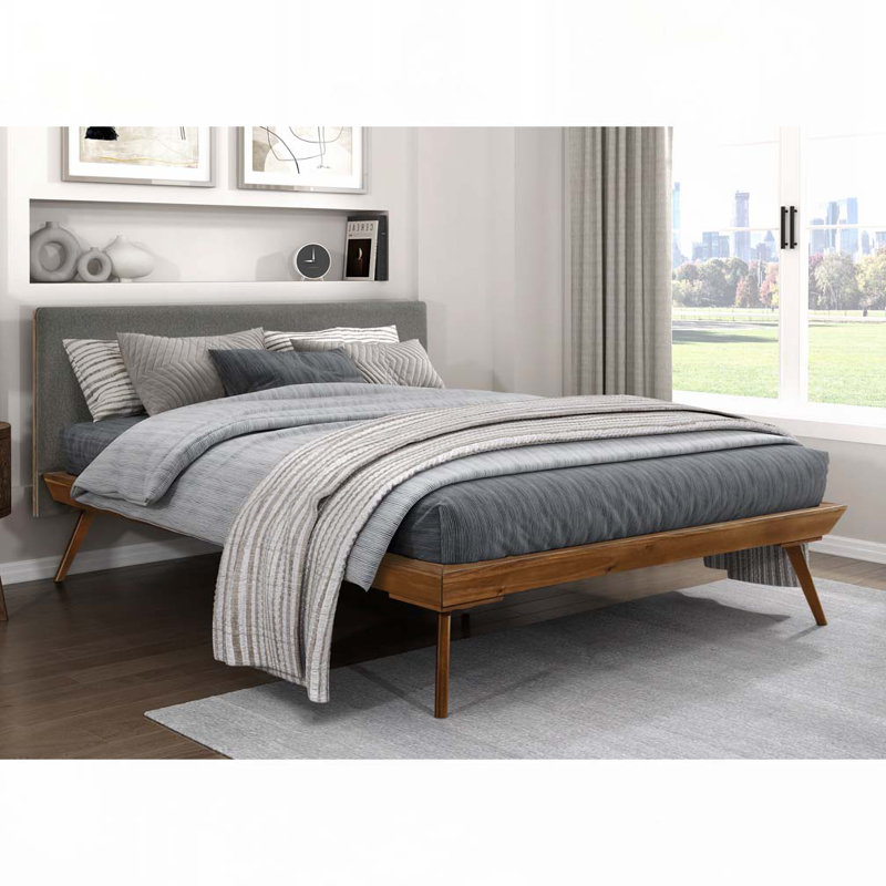 Platform Bed with Polyester Upholstered Headboard, Queen