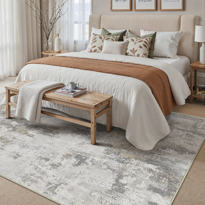 Tapis abstrait beige / brun, Tapis de couloir 2 pi x 8 pi