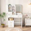 Table de maquillage blanche avec miroir rétractable et réglable, éclairage tricolore, rangement pour miroirs 5 tiroirs et grands modes de rangement, outils de beauté