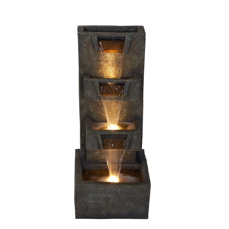 34" H Multi-LeveLED Waterfall Fountain with 3 Warm White LEDS