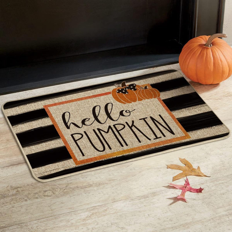Paillasson Watercolor Stripes Hello Pumpkin