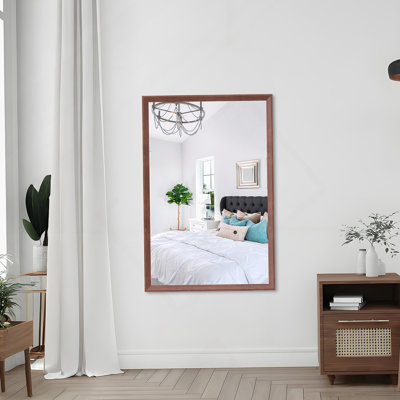 Miroir de salle de bain 48 po x 32 po rectangulaire moderne surdimensionné avec cadre en noyer