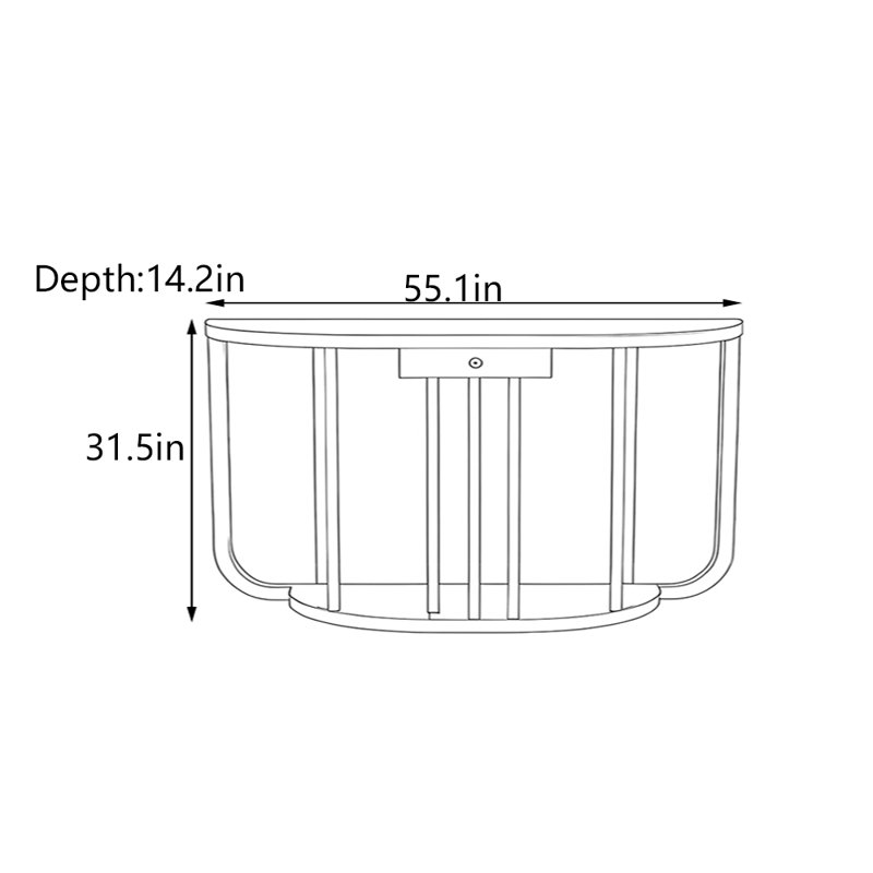 Table de couloir semi-circulaire en bois massif, H 31,5 po x l 55,1 po x P 14,2 po, Noir