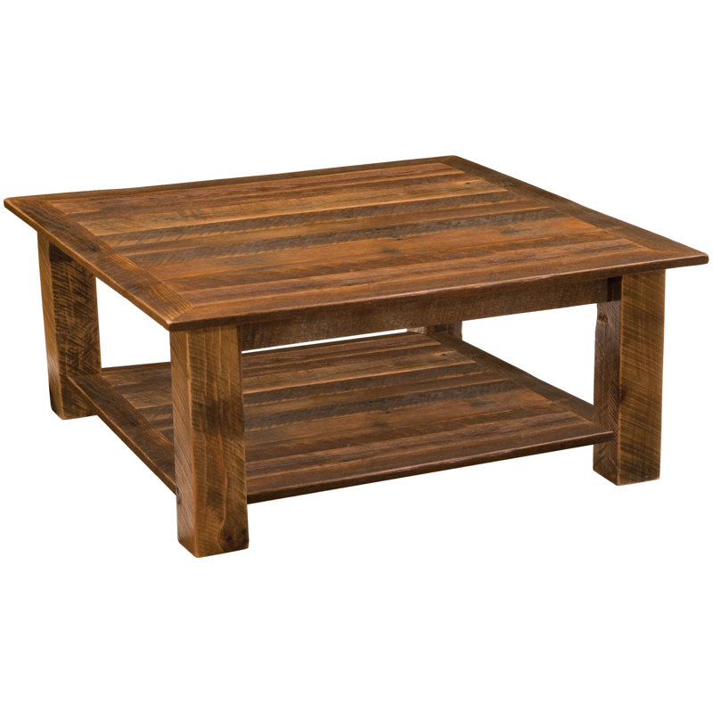 Fireside Lodge Barnwood Square Coffee Table with Shelf - 34-inch