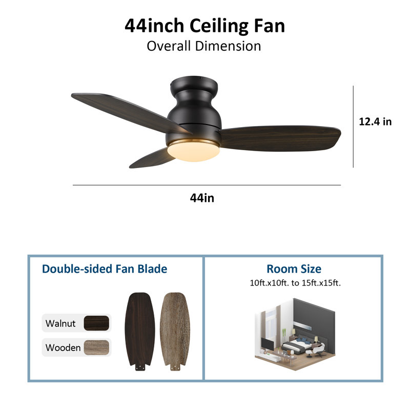 Frederikson 44'' Ceiling Fan with LED Lights, Black