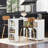 Medium Width Rolling Kitchen Island With Power Socket And Led Lights - Fluted Glass Door, 2 Open Shelves, Storage Cabinet, White Ports, Doors, Convenient-1798213138