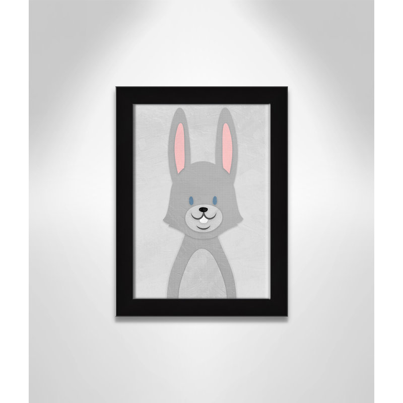 Art de lapin joyeux, H 14 po x l 10 po x P 0,6 po, Encadré plat noir