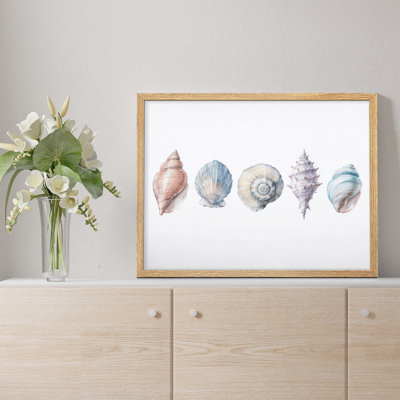 «Pastel Seashell Collection», impressions murales encadrées - décor côtier doux pour le salon de la salle de bain