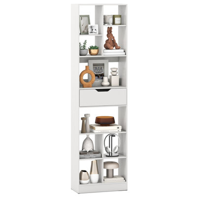 Bibliothèque autoportante de 180 cm de hauteur avec tiroir, rangement moderne à 10 cubes, tablette en bois composite pour salon, chambre et bureau, blanche