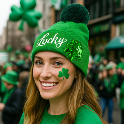 St. Patrick's  Cap Irish Embroidered Cap Green Warm Hat