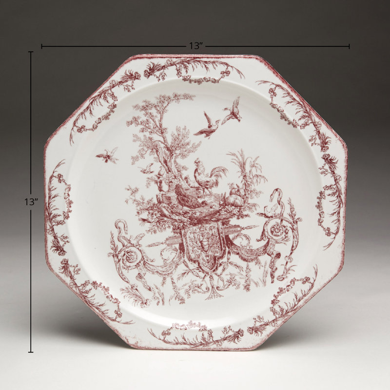 Plateau octogonal Crawford, Rouge / Blanc