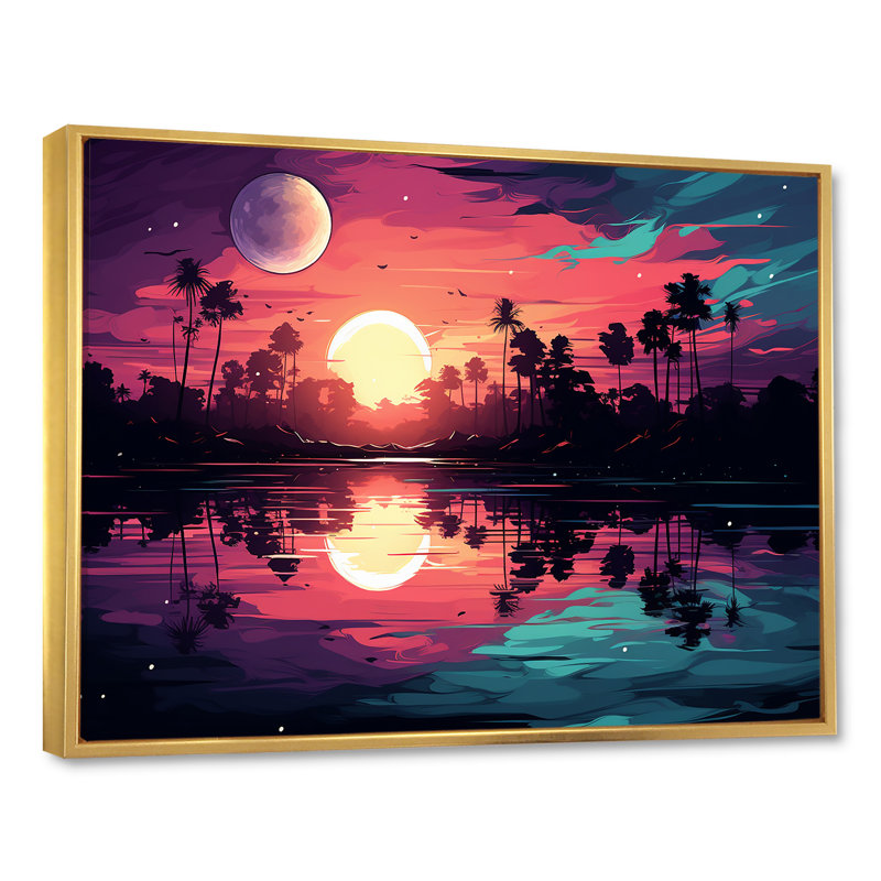 Mauve coucher de soleil audacieux - art mural coucher de soleil côtier, Cadre flottant doré, H 30 po x l 40 po x P 1,5 po