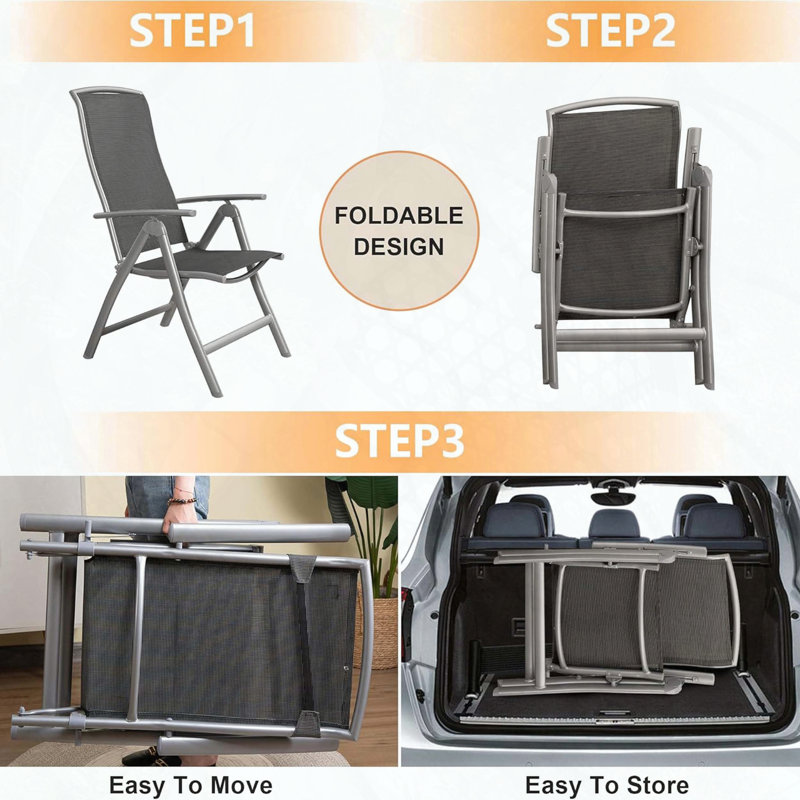 Ensemble de 2 chaises de patio inclinables pliantes en aluminium avec tissu Textilene et inclinaison à 7 positions