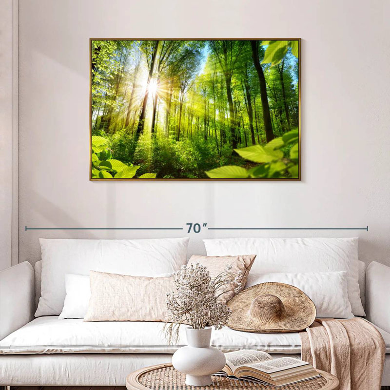 Forêt ensoleillée, Cadre flottant doré, 43 po x 29 po