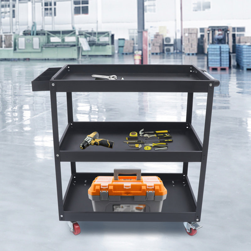 3 Tier Rolling Utility Cart Heavy Duty Tool Cart, Black