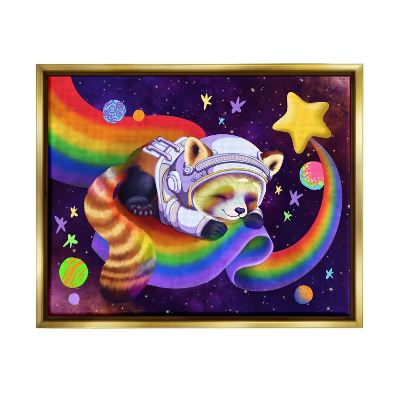 Red Panda Rainbow par Carla Morrow, H 17 po x l 21 po x P 1,7 po, Cadre flottant métallique doré