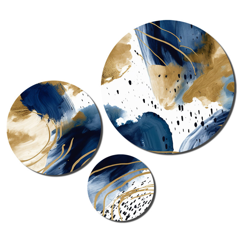 Motif abstrait avec textures bleues et dorées II - Collages abstraits, impression murale en métal