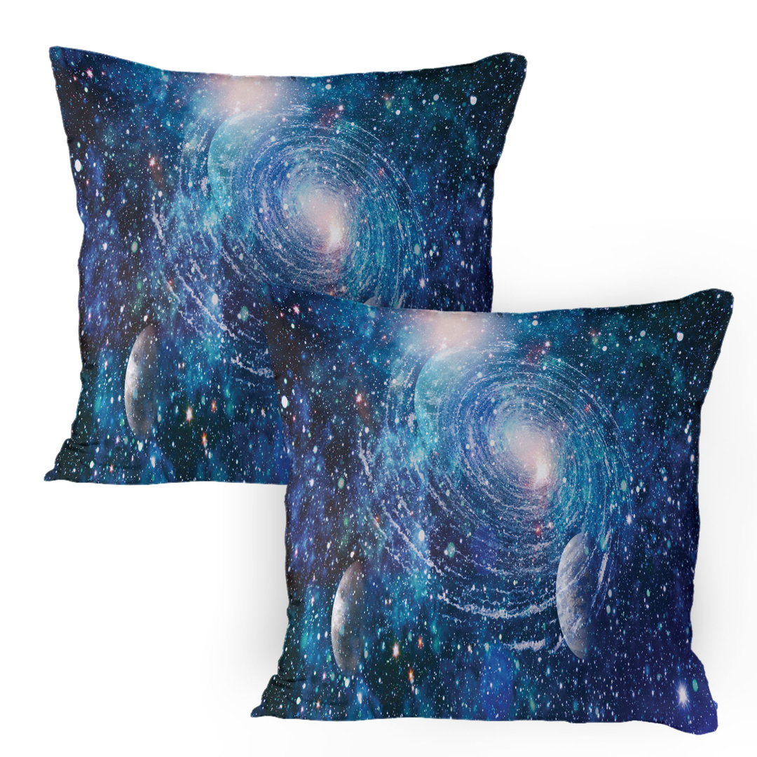 Kissenbezug Packung mit 2, Nebula Helix mit Planeten, Dark Sky Blau Mehrfarbig